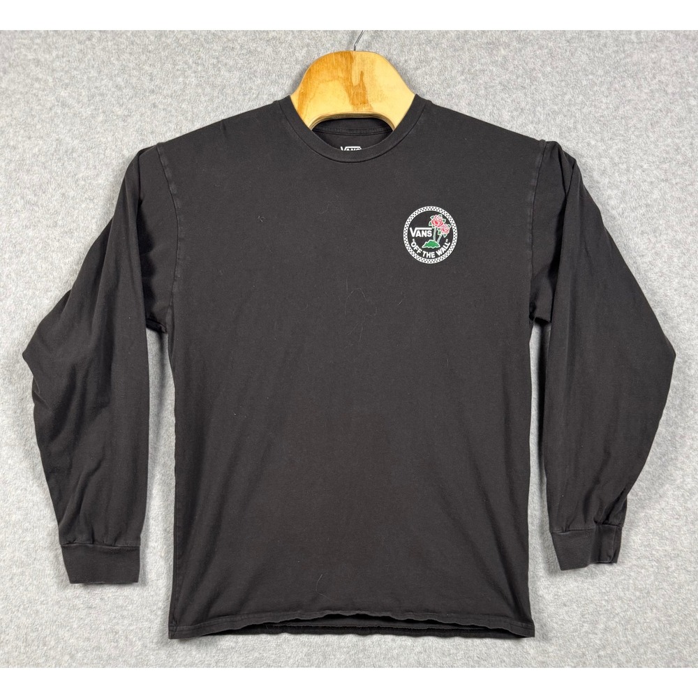 Vans Long Sleeve Shirt Mens Large Black Rose Off The Wall Graphic Tee